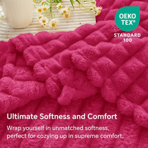 BEDELITE 3D Checked Hot Pink Fleece Twin Throw Blanket for Bed, 60x80 Inch - Image 6