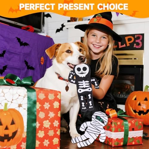 PAWCHIE Halloween Squeaky Dog Toys 2 Pcs for Small Medium Dogs,No Stuffing Crinkle Puppy Toy,Soft Pet Plush Teething Toys Mess-Free Interactive Chew Toy for Boredom Ideal, Skeleton & Mummy - Image 6