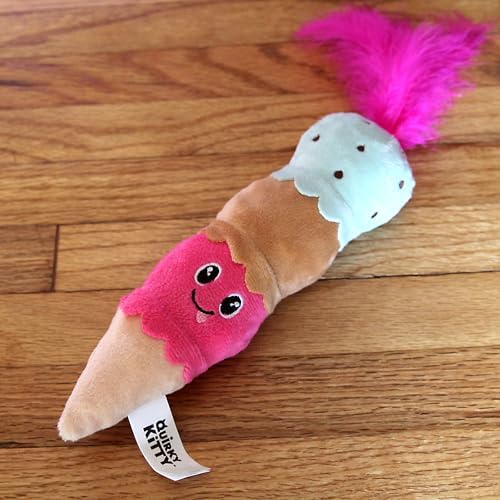 Quirky Kitty Ice Cream Kicker Catnip Crinkle Feather Soft Plush Cat Toy | Large Kicker Cat Toy for Bunny Kicks, Pouncing & Batting | Interactive Catnip Toy for Active Play - Image 5