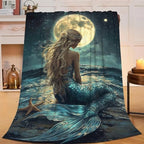 Mermaid Throw Blanket Beach Moon Night Mermaid Stuff Gifts for Kids Girls Boys Adults Women Men Soft Cozy Warm Plush Fluffy Fuzzy Fleece Blanket Decor 40''X50'' by Fuzawet