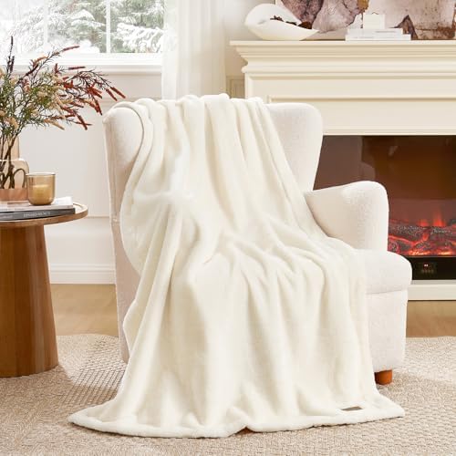 COZY KISS Soft Luxury Faux Fur Throw Blanket for Couch, 50x60 inch Cream by COZYKISS