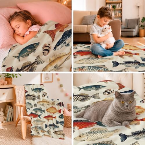 Fish Throw Blanket Fish Gifts for Kids Girls Boys Adults Women Men Soft Cozy Warm Plush Fluffy Fuzzy Fleece Blanket Birthday Festival Decor 50''X60'' - Image 6