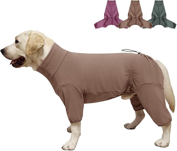 Dog Pyjamas PJS Sweater Clothes and Home Clothing Suitable for Large to Giant Breeds of Dogs, Dog Surgery Recovery Suit, Extra-Large Stretch Fabric, Four-Legged (Thickened Coffee, 6XL)