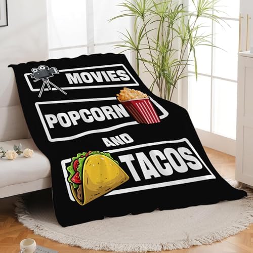 Movie Taco Popcorn Blanket for Girls Women Boys Men Adults Kids Soft Cozy Fleece Theater Cinema Film Throw Blankets Gifts Warm Flannel Plush Lightweight Decor for Couch Bed Sofa 60"X50" - Image 3