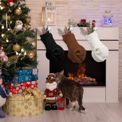 Civaner 3 Pcs Cat Christmas Stockings, 15.75 Inch Faux Fur Hanging Decor - Image 6
