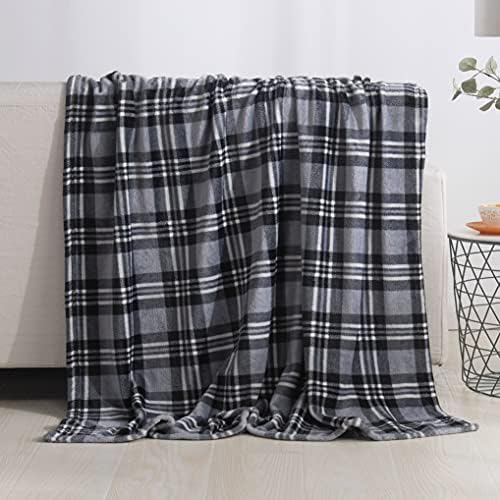 Elegant Comfort Luxury Velvet Super Soft Christmas Prints Fleece Blanket-Holiday Theme Home Décor Fuzzy Warm and Cozy Throws for Winter Bedding, Couch and Gift, 50 x 60 inch, Gray Plaid Throw by ELEGANTCOMFORT