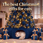 Christmas Tree Cat Tunnel 36 in Donut Bed, Navy Blue, Velvet, Fluffy - Image 6