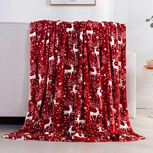 Elegant Comfort Luxury Velvet Super Soft Christmas Prints Fleece Blanket-Holiday Theme Home Décor Fuzzy Warm and Cozy Throws for Winter Bedding, Couch and Gift, 50 x 60 inch, Red Reindeer by ELEGANTCOMFORT