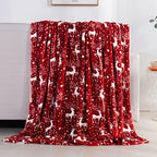 Elegant Comfort Luxury Velvet Super Soft Christmas Prints Fleece Blanket-Holiday Theme Home Décor Fuzzy Warm and Cozy Throws for Winter Bedding, Couch and Gift, 50 x 60 inch, Red Reindeer by ELEGANTCOMFORT