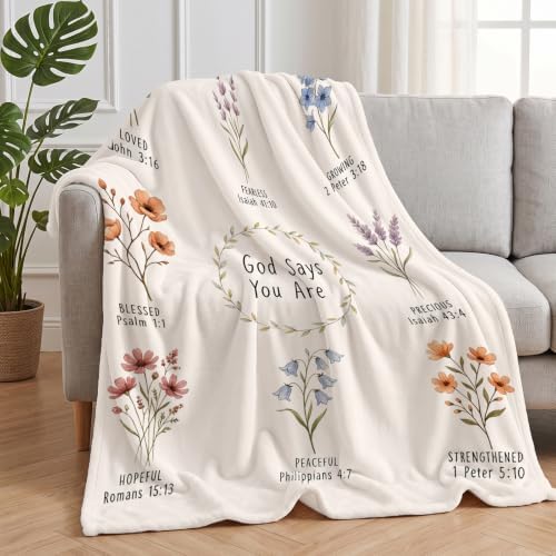 COMFAR Christian Floral Throw Blanket, Christian Gifts for Women, Baptism/Religious/Inspirational/Catholic/Encouragement/Birthday Gifts for Women, First Holy Communion Gifts for Girls 40"x 60" - Image 2