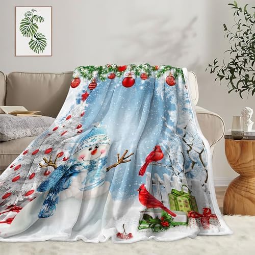 Christmas Throw Blanket Soft and Warm Throw Blankets for Couch Sofa Bed Winter Holiday Snowflakes Snowman Decorative Cozy Blanket Blanket 50"x60" by Boziqr