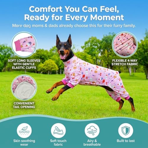Dog Pajamas for Medium and Large Dogs, Pink Cat Cupcake, XL - Image 3