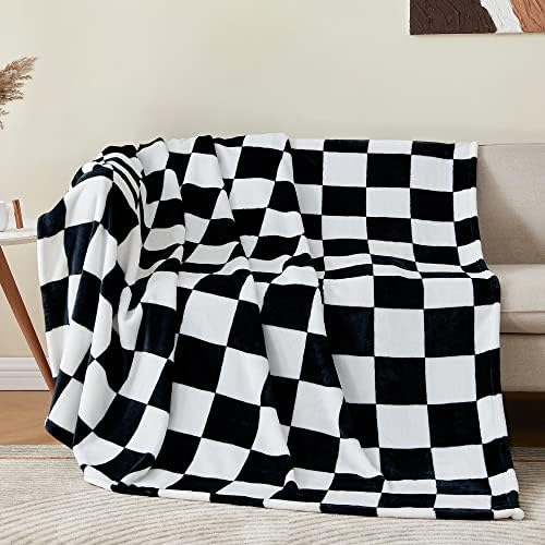 BEDELITE Checkered Fleece Throw Blanket for Couch, Black & White, 50"x60" by BEDELITE