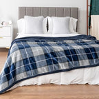 PAVILIA Twin Plaid Sherpa Throw Blanket for Couch Sofa Bed, Navy, 60x80 - Image 2