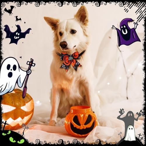 Huhumy 50 Pcs Halloween Dog Bow Ties Collars Bulk for Small Medium Pet Cat - Image 5