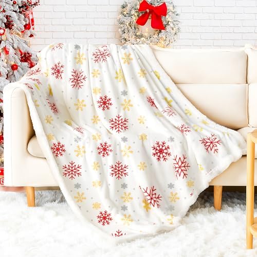 Touchat Christmas Throw Blanket, Fuzzy Fluffy Soft Cozy Blanket, Fleece Flannel Plush Microfiber Blanket for Couch Bed Sofa (50" X 60",White Snowflake) - Image 2