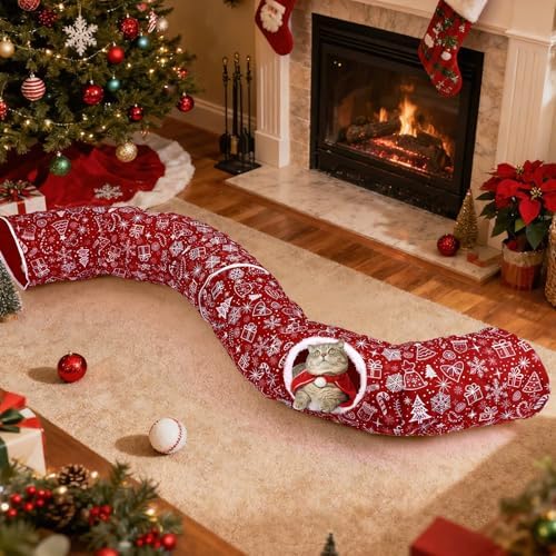 Cat Tunnel Christmas Tree Skirt Cat Donut Tunnel Bed, Gift Box - Image 6