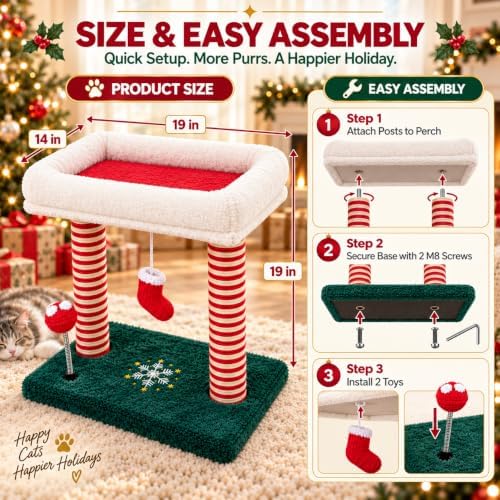 Christmas Cat Tree with Bed and Scratching Post for Indoor Cats - Image 7