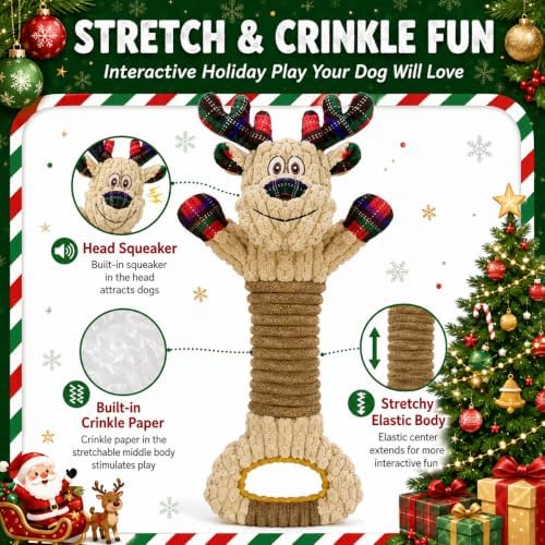 Christmas Squeaky Elk Dog Toys- Plush Tug of War Dog Toy for Large Breed- Interactive Dog Toys with Crinkle to Keep Them Busy- Training and Reduce Boredom - Image 2