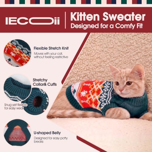 IECOii Christmas Cat Sweater for Cats, Kitten Holiday Sweater Ugly, XS-L - Image 3