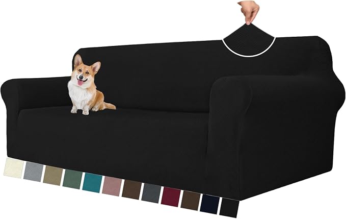 MAXIJIN Stretch Oversized Couch Covers for 3 Cushion Couch (91"-110"), 1-Piece Large Sofa Cover Slipcover Furniture Protector for Kids,Dogs (Extra Large, Diamond Pattern Black)