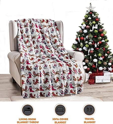 Elegant Comfort Luxury Velvet Super Soft Christmas Prints Fleece Blanket-Holiday Theme Home Décor Fuzzy Warm and Cozy Throws for Winter Bedding, Couch and Gift, 50 x 60 inch, White Christmas Cats - Image 2