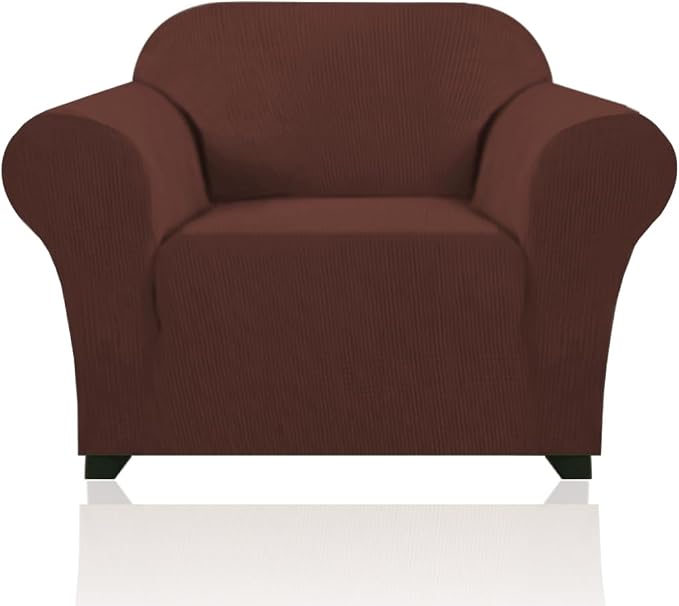Stretch Chair Covers for Living Room, Washable Armchair Slipcovers, Fitted Chair Slip Cover Jacquard Small Checked Furniture Protector with Elastic Bottom(Armchair 31"-40",Burnt Brick)