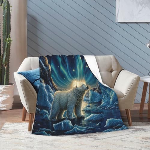 Polar Bear Blanket Aurora Arctic Night Throw Stuff Gifts 60"x50" - Image 5