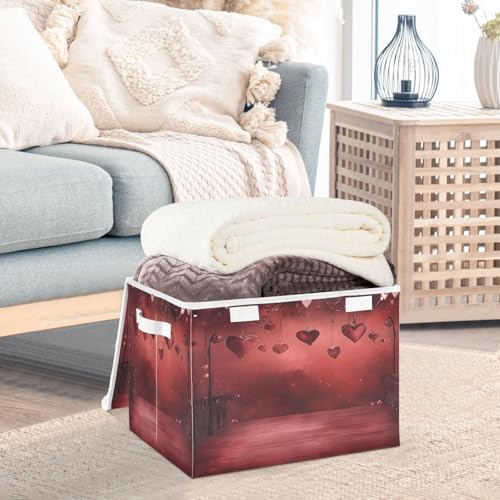 Bolaz Storage Bins with Lids and Handles,Valentine Background Dark Heat Storage Box Storage Basket with Cover Collapsible Organizer Containers for Home Closet, Shelves - Image 5