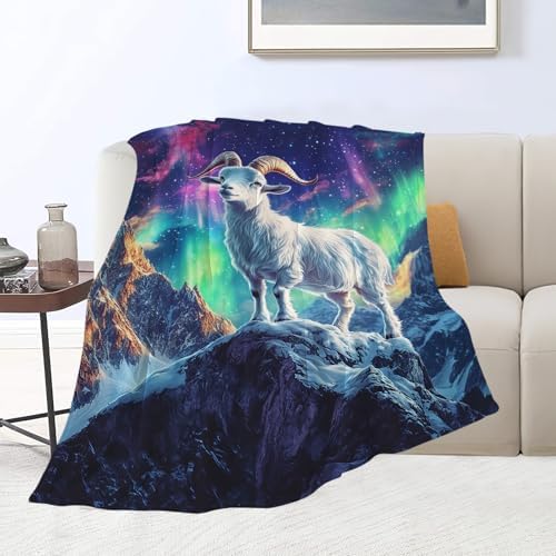 Goat Blanket Aurora Mountain Goat Animal Lover Throw Blankets Gifts for Girls Boys Kids Soft Cozy Fleece Plush for Couch Sofa Bed 60"x50" - Image 3