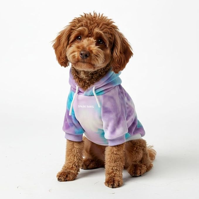 Spark Paws Dog Hoodie – Premium Dog Sweater for Small, Medium, and Large Dogs | Warm Outfits for French Bulldogs, Pitbull, Puppy, Winter Jacket Alternative - 90s Retro Sky Dye - S