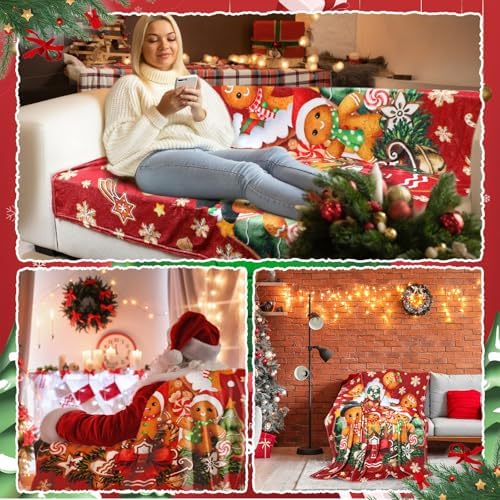 Breling Gingerbread Man Christmas Flannel Throw Blanket Warm 60"x50" - Image 5