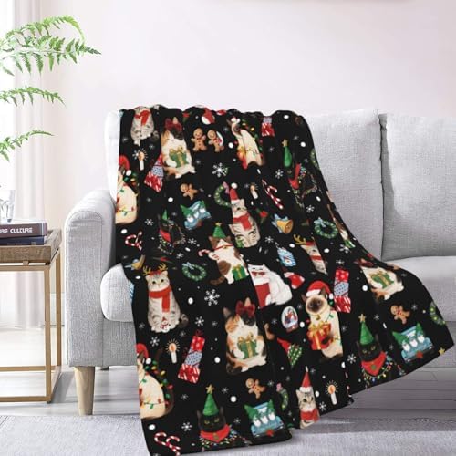 Christmas Cats Fuzzy Fleece Blanket, Soft Cozy Throw Blankets for Couch, Bed, Sofa, for Boys Girls Kids, Cat Lovers 50"x40" - Image 2