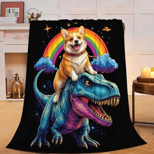 Corgi Blanket Funny Cartoon Corgi Dinosaur Throw Blanket Gifts for Corgi Lovers Girls Boys Kids Men Women Adults Super Soft Cozy Plush Fluffy Fuzzy Fleece Blanket Home Decor 50''X60'' by Fuzawet