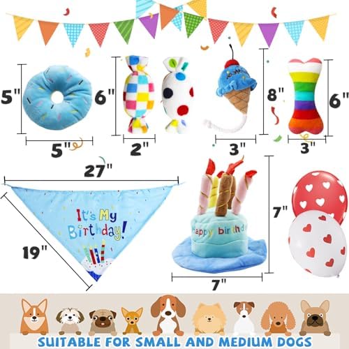lilfrd 9Pcs Blue Dog Birthday Toy Set, Squeaky Hat Bandana Gift for Dogs - Image 3