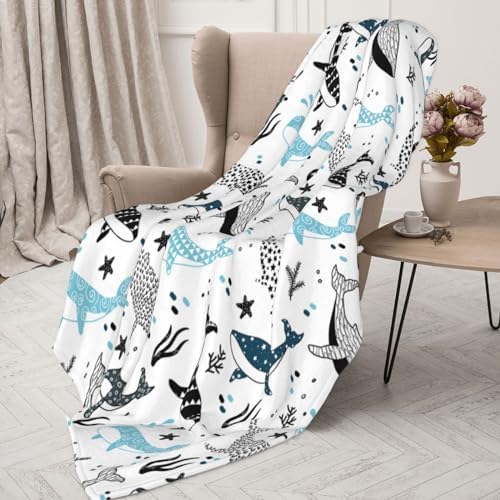 Whales Throw Blanket Lightweight Warm Flannel Fleece Blankets Cozy Soft Air Conditioning Blanket Gifts for Women Men Girls Boys 80"x60" by Odfovowo