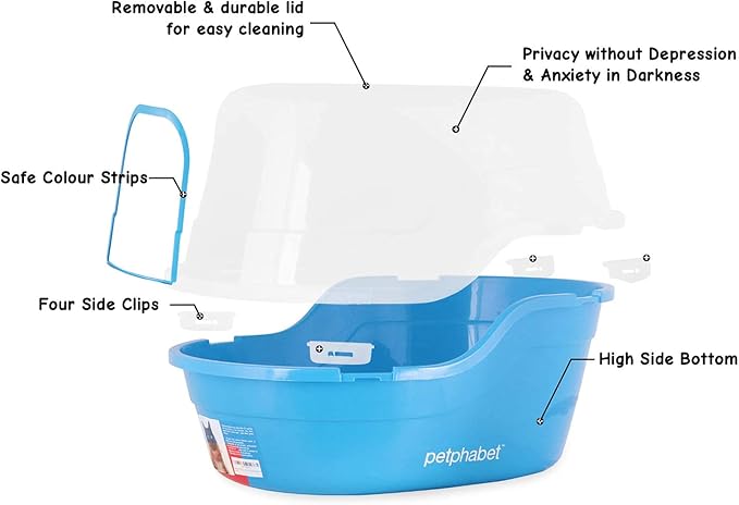 Petphabet Jumbo Hooded Cat Litter Box, Extra Large, Light Blue