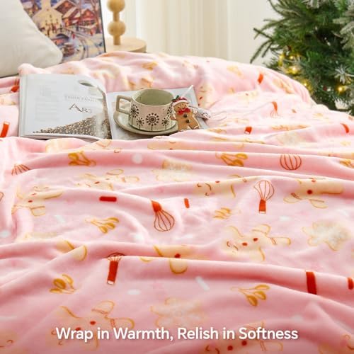 BEDELITE Pink Gingerbread Christmas Twin Blanket for Decor & Gift, 60"x80" - Image 6