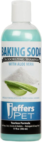 Jeffers Pet Tearless Baking Soda Deodorizing Shampoo for Dogs & Cats, 17 oz - Concentrated Baking Soda & Aloe Vera Formula with Baby Powder Fragrance, Moisturizing Shampoo for Professional Grooming