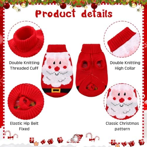 4 Pcs Puppy Christmas Sweater Dog Ugly Xmas Santa Knitted Sweater Small Dog Christmas Outfit Pet Winter Holiday Knitwear Cat Turtleneck Knitwear for Pet Kitten Puppy(Xs) - Image 2