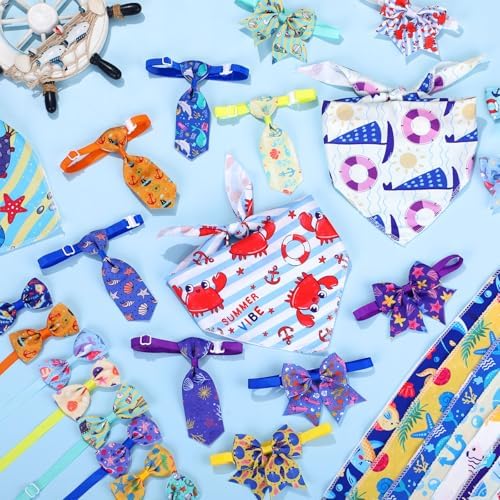Reginary 120 Pcs Ocean Animals Dog Bandanas Bulk Dog Bows Set Bow Ties Cat Scarf Colorful Washable Triangle Pet Kerchief Cute Bib for Summer Small Medium Large Pets Grooming Accessories Costume - Image 4