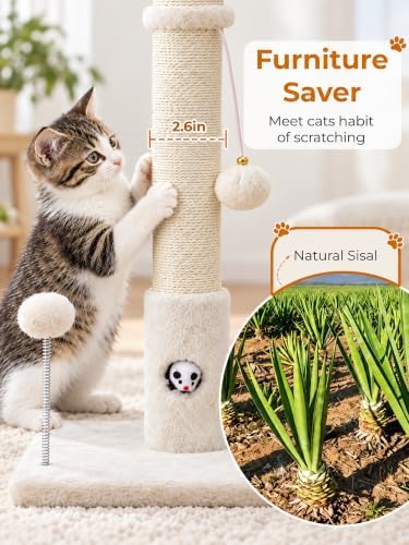 Woochpet Funny Cat Scratching Posts Sturdy Scratcher Posts 33'' Off White - Image 5