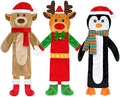 3 Pack Christmas Squeaky Dog Toys, Plush No Stuffing Toy for Dog Puppy, Durable Chew Bite Toys for Small Medium Large Dogs, Interactive Xmas Reindeer, Penguin, Bear for Aggressive Chewers by Yoochee