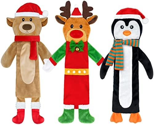 3 Pack Christmas Squeaky Dog Toys, Plush No Stuffing Toy for Dog Puppy, Durable Chew Bite Toys for Small Medium Large Dogs, Interactive Xmas Reindeer, Penguin, Bear for Aggressive Chewers by Yoochee
