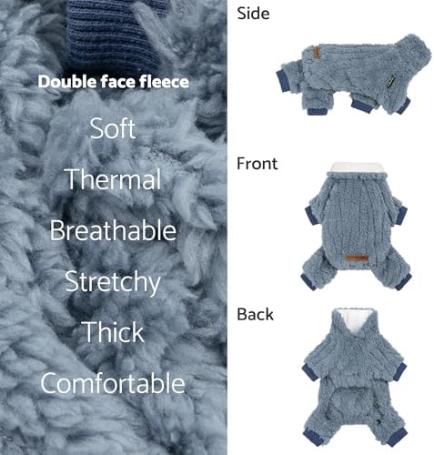Fitwarm Collared Neck Dog Sweater Pajamas, Warm Winter Dog Clothes for Small Dogs Boy Girl, Fuzzy Pet Onesie with Feet, Steel Blue, XS - Image 5