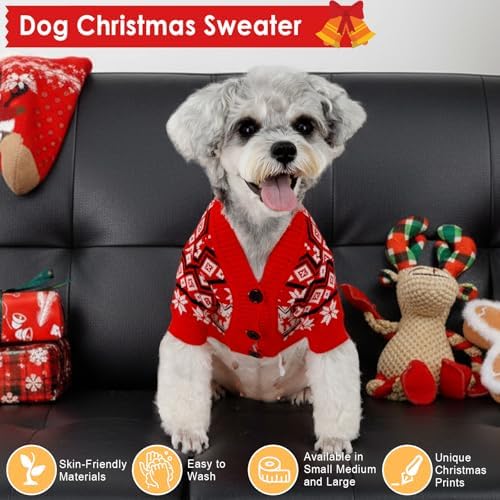 Dog Christmas Sweater Red Plaid Cardigans Dog Christmas Outfit Soft Warm Knitted Pet Clothes Cold Weather Puppy Clothes for Small Medium Large Dogs Cats - Image 3