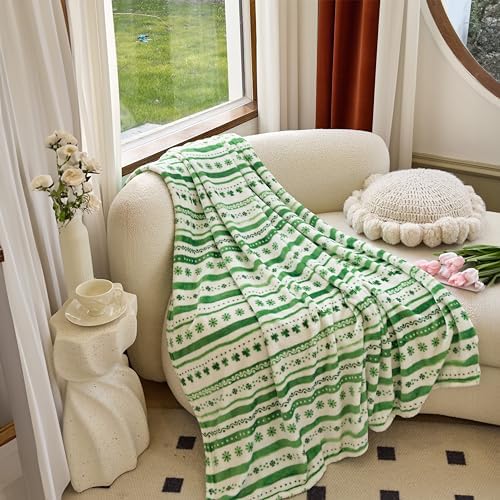 Elegant Comfort Luxury Velvet Super Soft Lucky Green Clover Shamrock Irish Print Fleece Blanket-St Patricks Day Theme Décor Fuzzy Warm and Cozy Throws for Couch and Gift, 50 x 60 inch, Floral Clover - Image 2