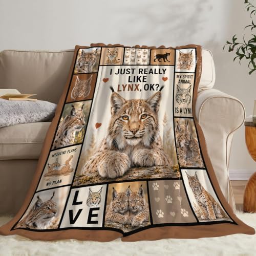 Lynx Blanket, Bobcat Throw Gifts Decor for Girls Women 60"X50" - Image 2