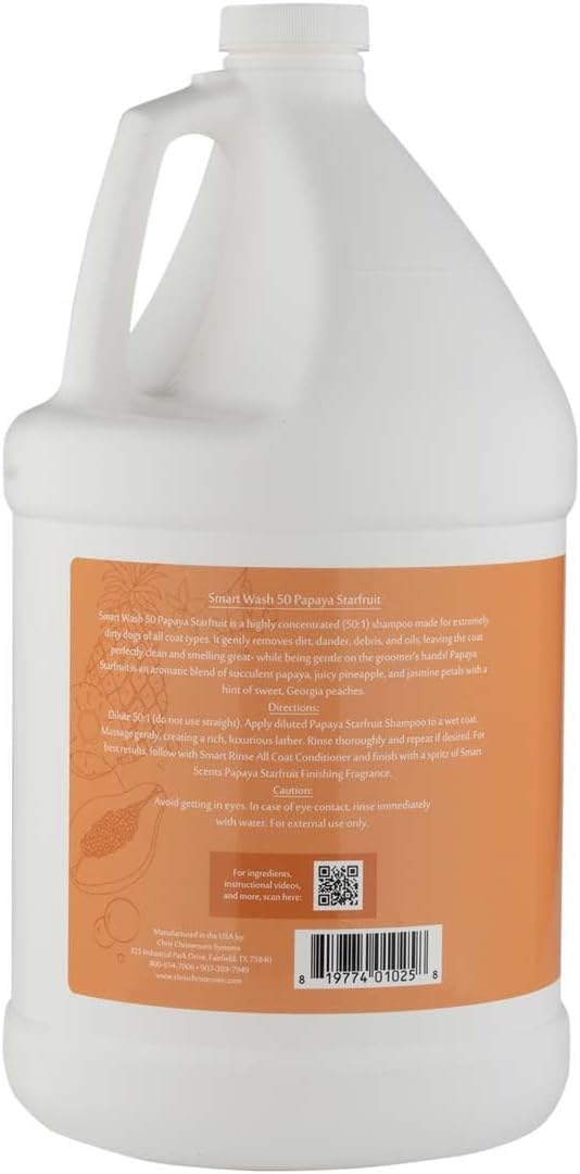Chris Christensen SmartWash50 Ultra Concentrated Dog Shampoo, Makes up to 50 Bottles, Groom Like a Professional, Delightfully Fragranced, Suitable for All Coats, Made in The USA (Papaya - Starfruit)