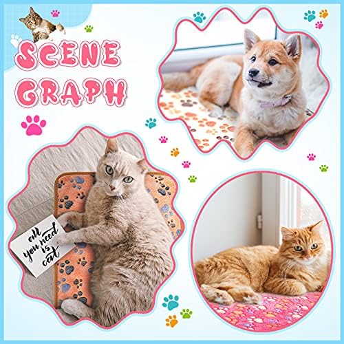 Tatuo 4 Pcs Fleece Dog Blanket for Puppy Cat, Cream, 41 x 30 in, Paw - Image 2